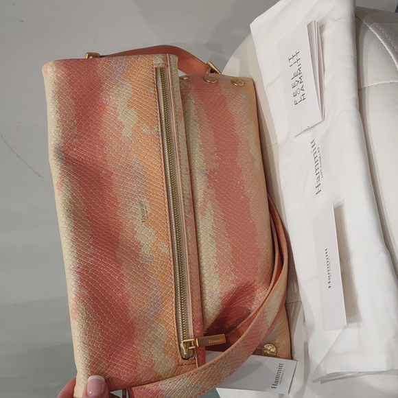 VIP Large Pink Peach Gold Himalayan Snake Hammitt Clutch Crossbody Purse NEW - Picture 2 of 8